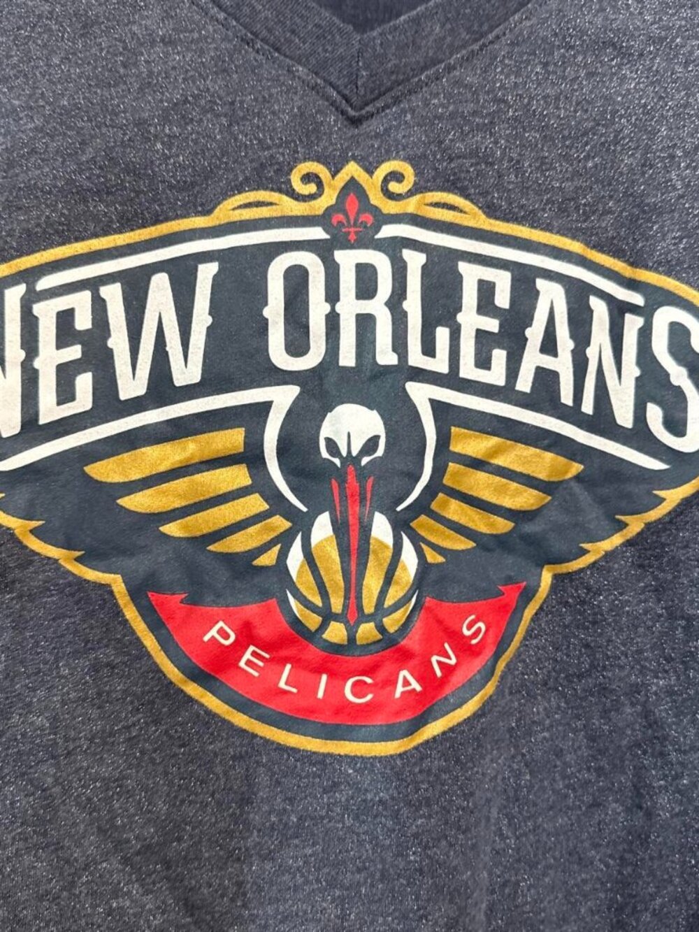 New Orleans Pelicans charcoal gray glitter V-neck t-shirt #NBA #basketball